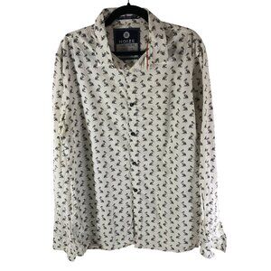 Noize Amstrdm Mens Button Down Shirt Bird Print Cotton White XL